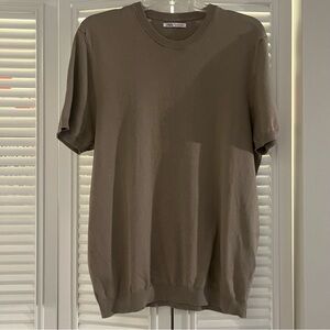 Zara Women's Plain Knit Short Sleeve Crew Neck Basic Top Beige Size L